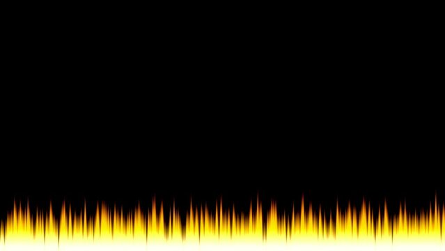 Animation of glowing orange light sound wave on black background. Fire frame with copy space. Video animated background.