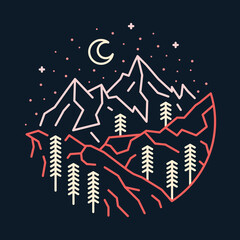 Fototapeta na wymiar Good view of mountains at night illustration vector art t-shirt design