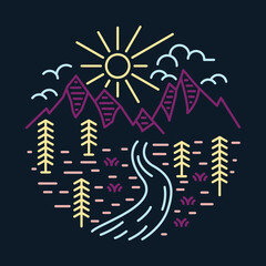 Fototapeta na wymiar Good way of river from mountains graphic illustration vector art t-shirt design