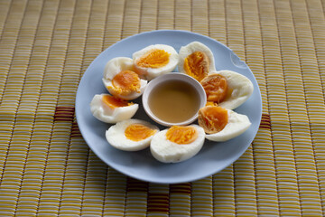 boiled egg, halved,Include Clipping Path