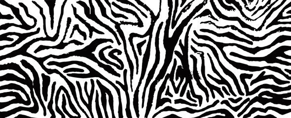 Trendy zebra skin pattern background vector. Animal print background for fabric, textile, design, advertising banner. - obrazy, fototapety, plakaty