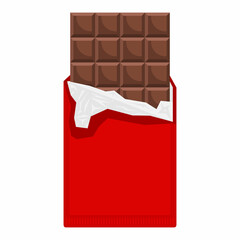 Chocolate bar with open packaging. Flat design style vector illustration.