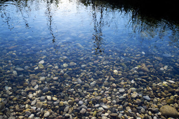 Reflection of water with pebble stones
