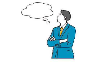 横を向いて考えるアジア人ビジネスマン