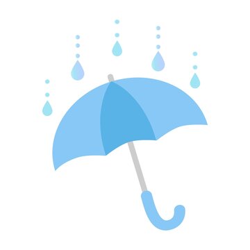 雨粒と青い傘と雨粒のイラスト