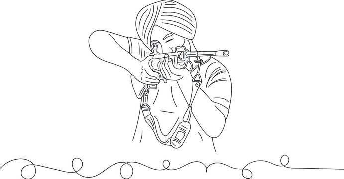 Indian Punjabi man logo, Punjabi culture vector, sketch drawing of sikh punjabi man holding gun,  silhouette of man with gun in hand