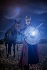 Naklejka premium warlike valkyrie on battlefield