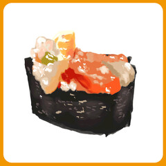 手描き厚塗り水彩の茎わさび軍艦寿司イラスト © Nyolon