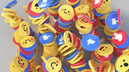 Fototapeta premium Social media unique design emojis and likes 3D render