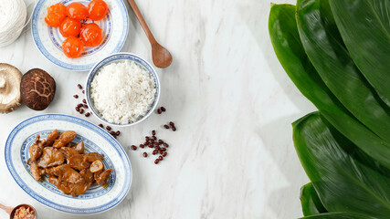 Zongzi Bacang Ingredient Preparation for Peh Cun Duanwu Dragon Boat Festival, Top View
