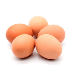 Five egg isolated on white background with clipping path
