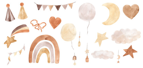 Watercolor rainbow and boho elements illustration for kids © Olga Listopad