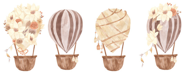 Watercolor hot air balloons illustration for kids