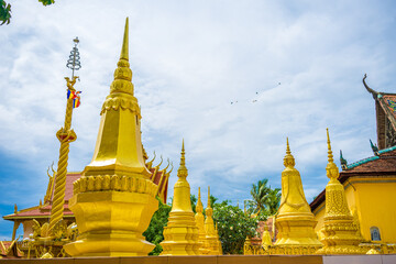 view of Xa Ton or Xvayton pagoda in Tri Ton town, one of the most famous Khmer pagodas in An Giang province, Mekong Delta, Vietnam.