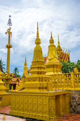 Fototapeta premium view of Xa Ton or Xvayton pagoda in Tri Ton town, one of the most famous Khmer pagodas in An Giang province, Mekong Delta, Vietnam.