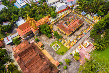 Fototapeta premium view of Xa Ton or Xvayton pagoda in Tri Ton town, one of the most famous Khmer pagodas in An Giang province, Mekong Delta, Vietnam.