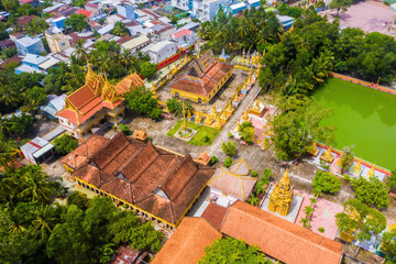 view of Xa Ton or Xvayton pagoda in Tri Ton town, one of the most famous Khmer pagodas in An Giang province, Mekong Delta, Vietnam.