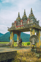 view of Chikaeng Krom pagoda in Tri Ton town, one of the most famous Khmer pagodas in An Giang province, Mekong Delta, Vietnam. Travel and religious concept.