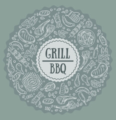 stylish vector drawing doodle bbq and grill icons