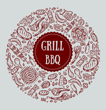 beautiful vector pattern of double bbq and grill icons