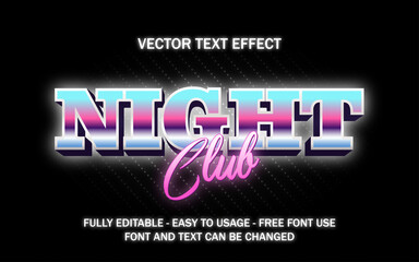 night club retro synth style neon 3d editable text effect premium vector template background wallpaper banner poster flyer