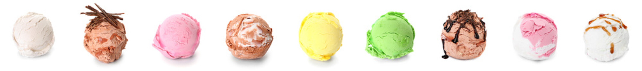 Set of tasty ice cream balls on white background