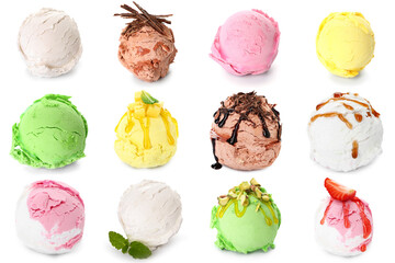 Set of tasty ice cream balls isolated on white
