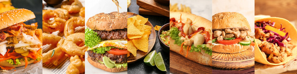 Collage of traditional fast food, closeup