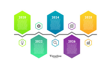 Flat color gradient timeline infographic template with 5 step