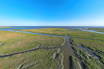 Aerial Drone View of the Delaware Bay and Marsh in New Jersey