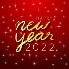 Fototapeta na wymiar Happy new year 2022 golden color on a red background. illustrator vector.