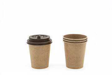 Mock up disposable takeaway coffee cup on white. Template cardboard to go coffee mug.