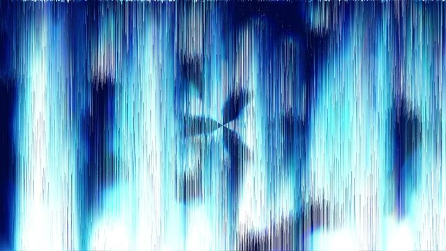 Blue pixel sort in vertical line glow animation. 2D rendering abstract background