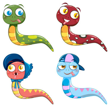 Set of different cute snakes in cartoon style