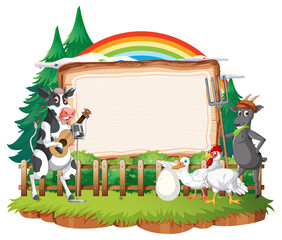 Empty banner template with farm animals