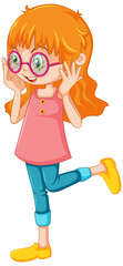 Cute girl wearing glasses cartoon character
