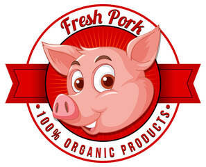Pig cartoon character logo for pork products