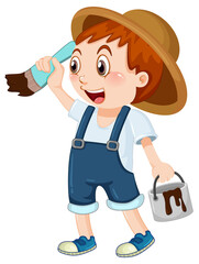 Painter boy holding bush and colour bucket