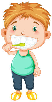 Boy cartoon brushing teeth