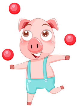 Cute pig cartoon character juggling