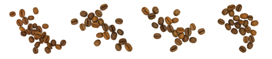 set top view pile of coffee beans. on white background	

