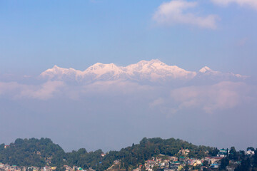 Darjeeling, India - December 30, 2021: View of Kanchenjunga in Darjeeling