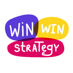 Win-win strategy idea on colourful bubbles on the isolated background. Business office communication advertisement announcement agreement positive, advantageous for both sides. Banner for web article.