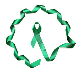 Green ribbon isolated on white. Liver cancer concept