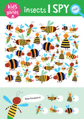 Find the same pictures and count it. Kids learning games collection. Cute bees.