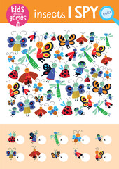 Find the same pictures and count it. Kids learning games collection. Cute insects.