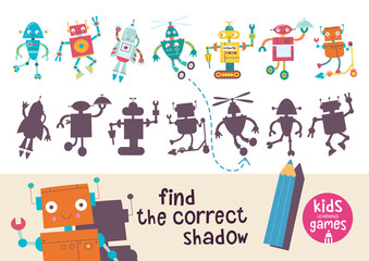 Fototapeta na wymiar Kids learning game. Find the correct shadow.