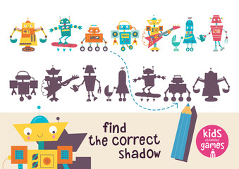 Fototapeta na wymiar Kids learning game. Find the correct shadow.