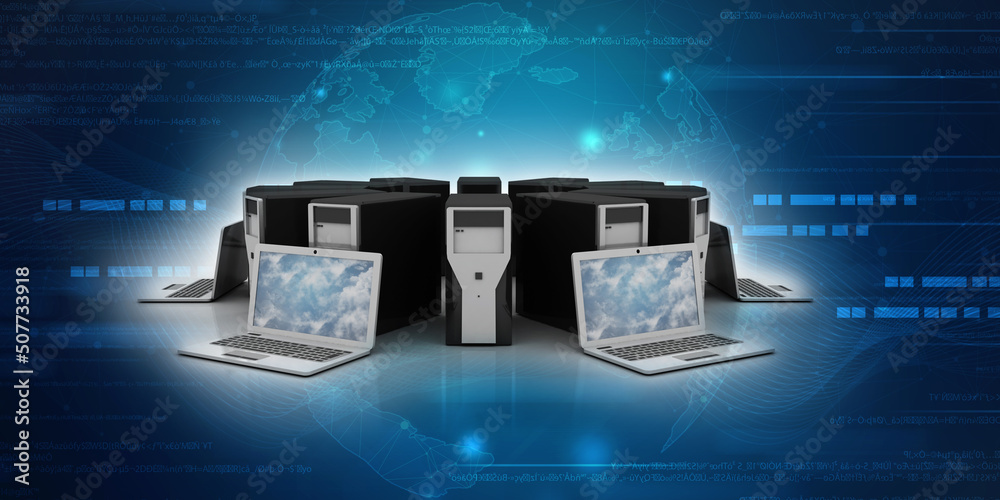 Poster 3d rendering technology computer network