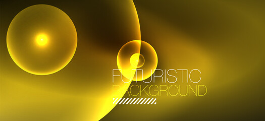 Abstract background with neon glowing light effects. Round shapes, triangles and circles. Wallpaper for concept of AI technology, blockchain, communication, 5G, science, business and technology